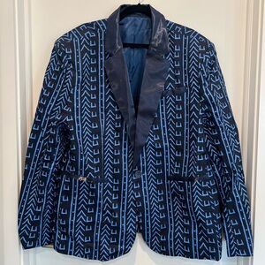 D’IYANU Bold Blue African Print Blazer w/ Satin Detail — Showstopper | Size 3XL